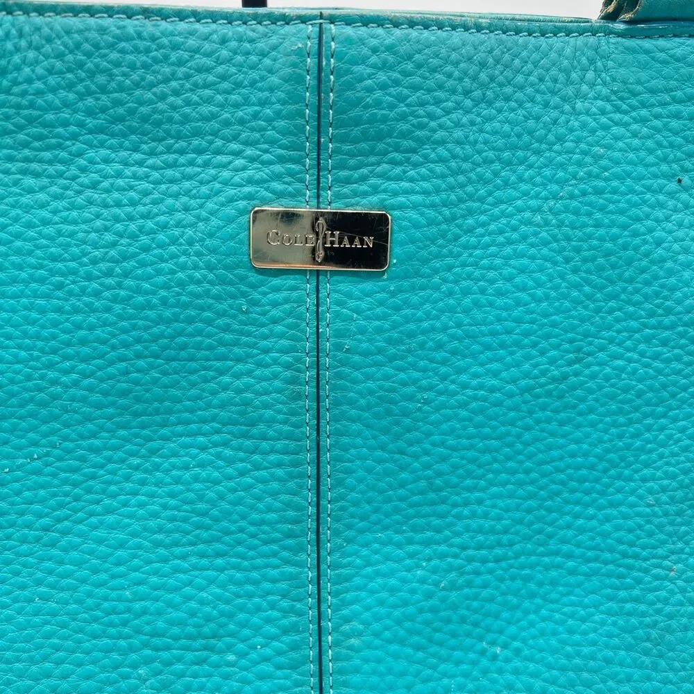 Cole Haan Pebbled Leather North South Large Tote Shoulder Bag Turquoise